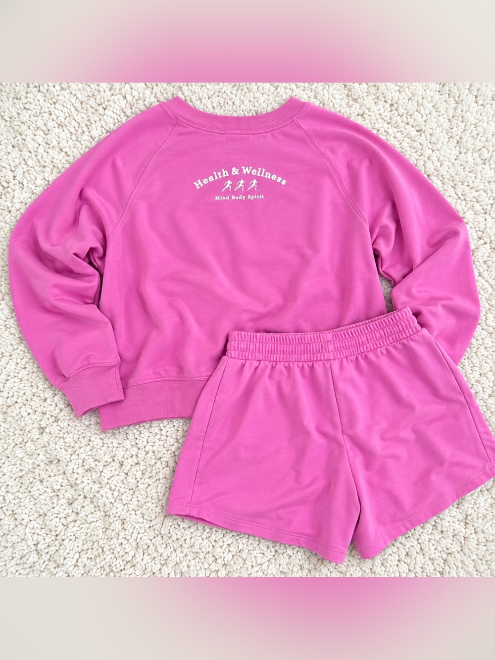 All in Motion Pink Health & Wellness Sweatshirt Shorts Set M